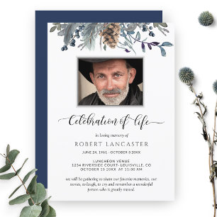 Photo Celebration of Life, Rustic Foliage Funeral Invitation