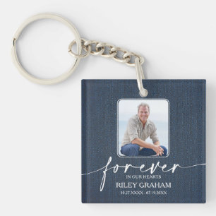Photo Celebration of Life Tribute Blue Jean Key Ring