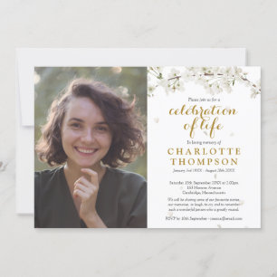 Photo Celebration of Life White Blossom Floral Invitation