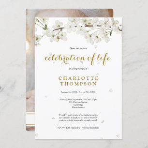 Photo Celebration of Life White Blossom Floral Invitation