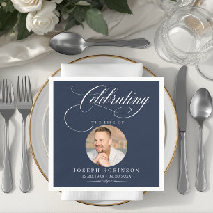 Photo Celebration of Life White Blue Funeral  Napkin