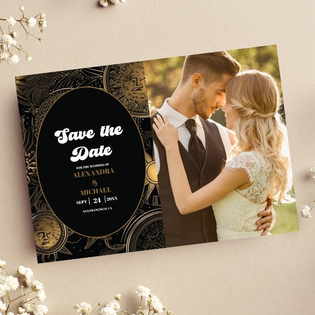 Photo Celestial Black Gold Wedding Save The Date (Creator Uploaded)