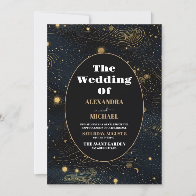 Photo Celestial Crescent Moon Gold Wedding Invitation (Front)