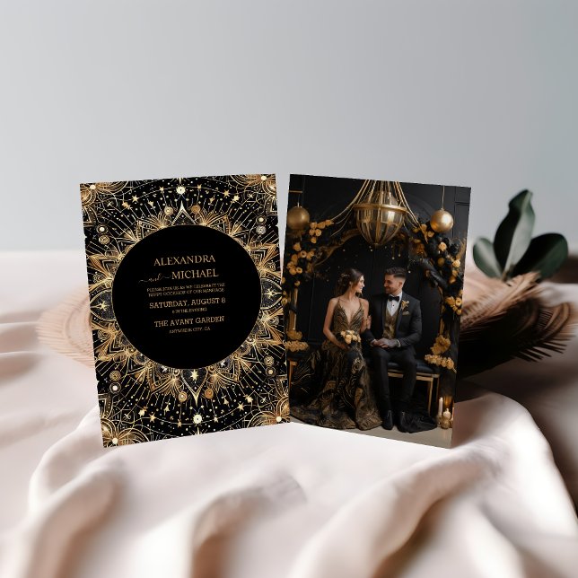 Photo Celestial Midnight Black Moon Wedding Invitation (Creator Uploaded)