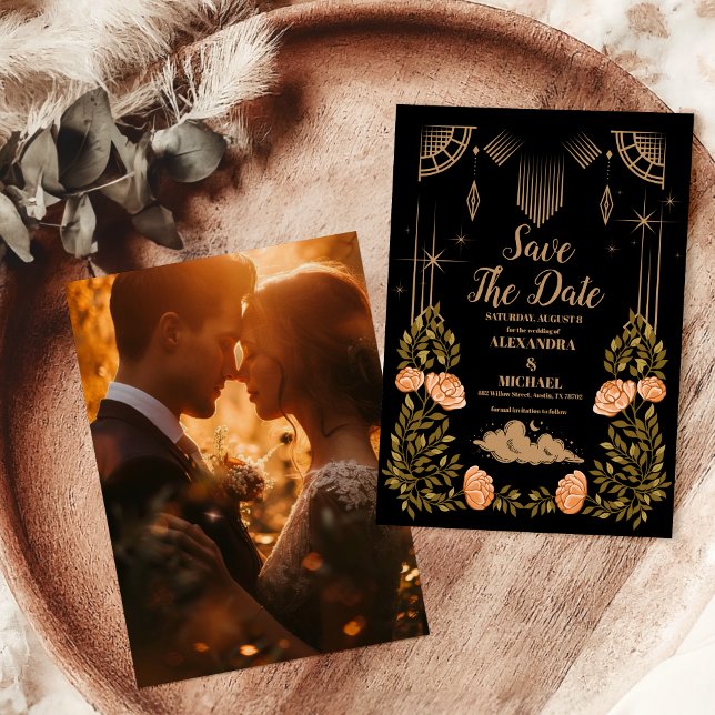 Photo Celestial Midnight Black Stars Wedding Save The Date (Creator Uploaded)