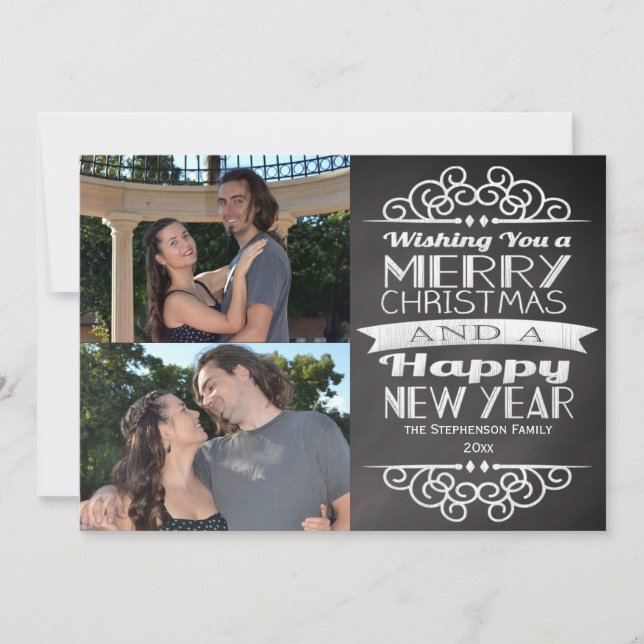 Photo Chaklboard Vintage Custom Christmas Holiday Card (Front)