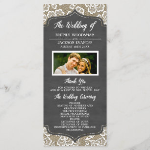 Photo Chalkboard Burlap Lace Wedding Programs
