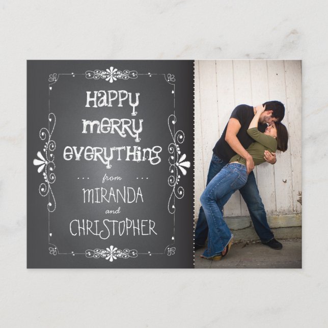 Photo Chalkboard Happy Merry Everything Postcard (Front)