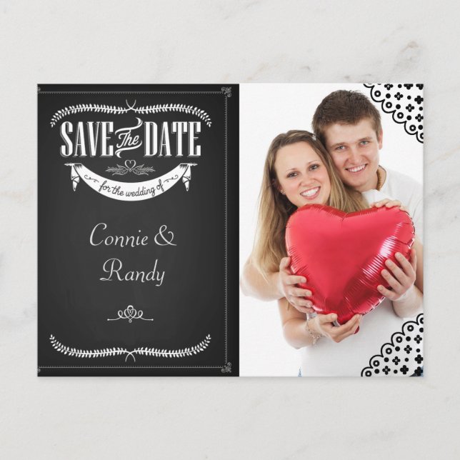 Photo Chalkboard Save the Date Postcard (Front)
