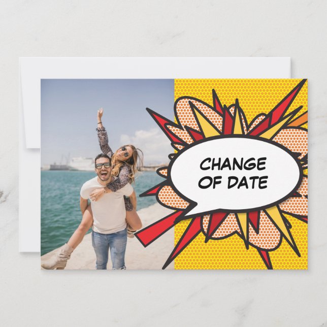 Photo Change of Date Postponed Comic Book Save The Date (Front)