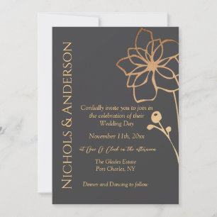Photo Charcoal & Gold QR Code Wedding Invitation