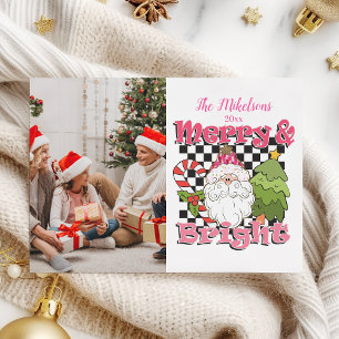 Photo Checkered Merry & Bright Christmas Holiday Card