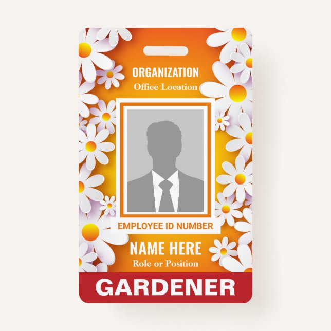 Photo Cheerful White Daisies Orange Identification ID Badge (Front)