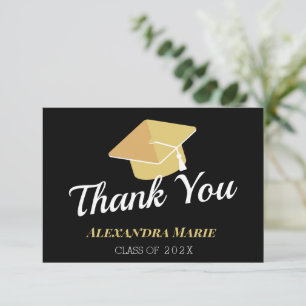 Photo Cheerleader Black Gold White graduation T Thank You Card