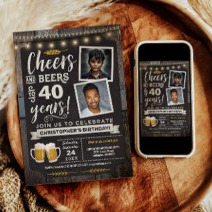 Photo Cheers and Beers 40th Birthday Invitation