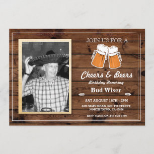 PHOTO CHEERS & BEERS Birthday Party Wood Invite