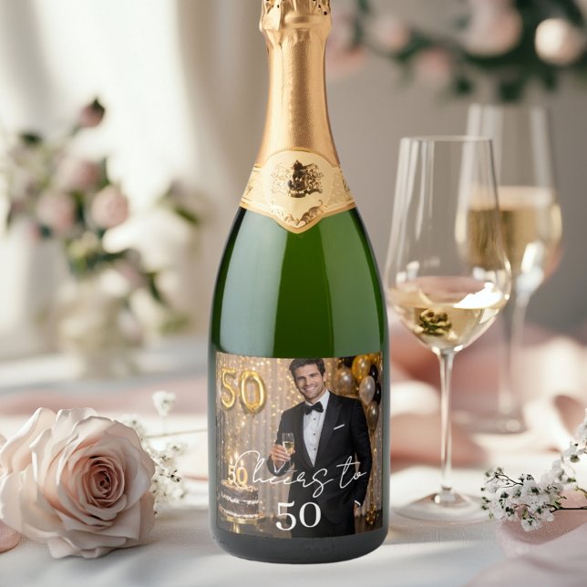 Photo cheers birthday party sparkling wine label (Creator Uploaded)