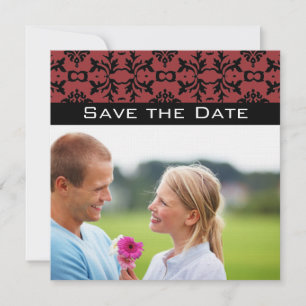 Photo Cherry & Black Damask Wedding Save the Date Invitation
