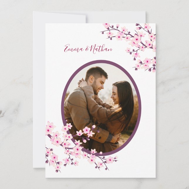 Photo Cherry Blossom Pink White Wedding Invitation (Front)