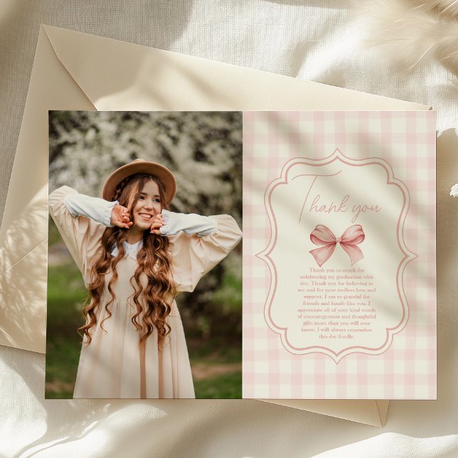 Photo Chic Coquette Pink Bow 30th Birthday Thank You Card (Creator Uploaded)