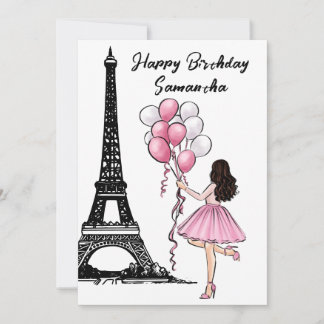 Photo Chic Eiffel Tower, Balloons Paris Birthday Card