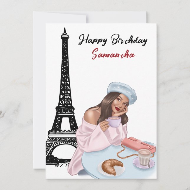 Photo Chic Eiffel Tower, Balloons Paris Birthday Card (Front)