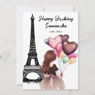 Photo Chic Eiffel Tower, Heart Balloons Birthday Card