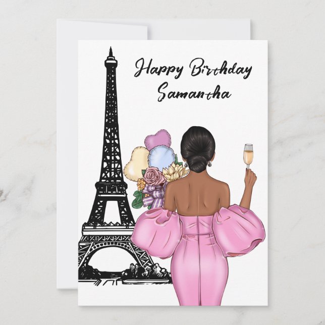 Photo Chic Eiffel Tower Pink Girl Paris Birthday Card (Front)