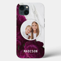 Photo Chic Modern Purple Floral Marble Custom Name