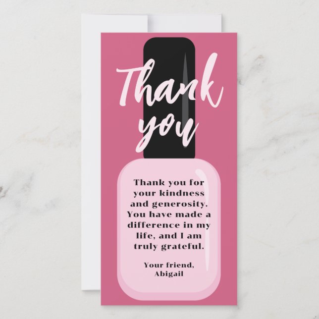 Photo Chic Trendy Modern Pink Nail Polish Thank You Card (Front)