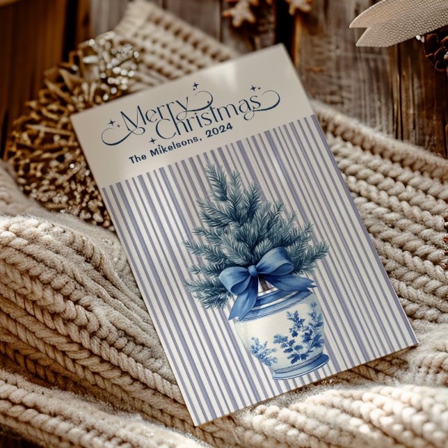 Photo Chinoiserie Chic Blue Christmas Holiday Card (Creator Uploaded)