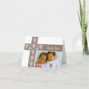 Photo Christening Thank You Card     Twins