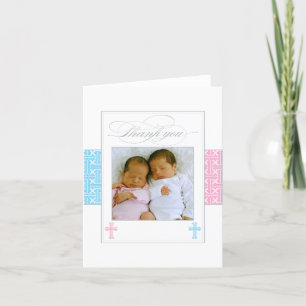 Photo Christening Thank You Card     Twins