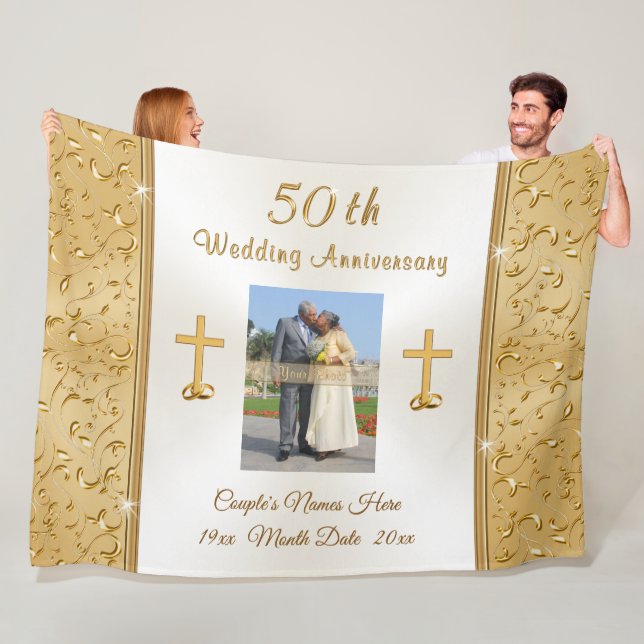 Photo Christian 50th Wedding Anniversary Gifts Fleece Blanket (In Situ)