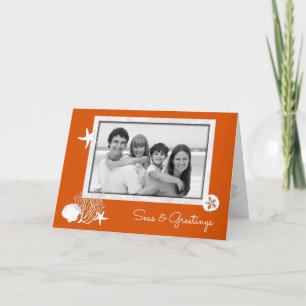 Photo Christmas Beach Shells Orange Christmas Holiday Card