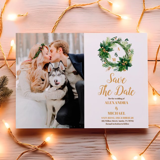 Photo Christmas Berries & Pine Wedding Save The Date (Creator Uploaded)