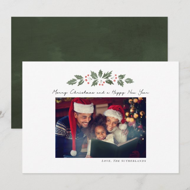 Photo Christmas Botanical Festive Family Holiday Card (Front/Back)