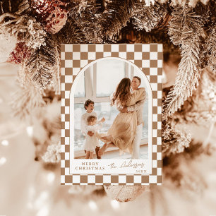 Photo Christmas Card Modern Chequered Holiday Ca