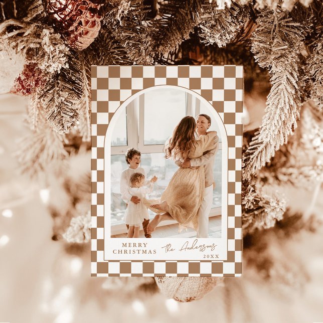 Photo Christmas Card | Modern Chequered Holiday Ca (Creator Uploaded)