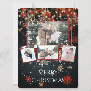 Photo Christmas Card  Snowflakes String Lights  