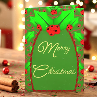 Photo Christmas Card With Holly And Berries