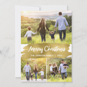 Photo Christmas Cards Three Pictures, Gold Foil