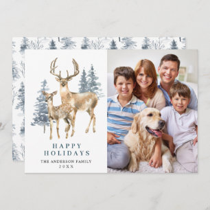 PHOTO Christmas Elegant Deer Pine Tree Holiday Card