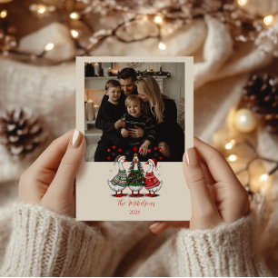 Photo Christmas Geese in Cosy Sweaters Holiday Card