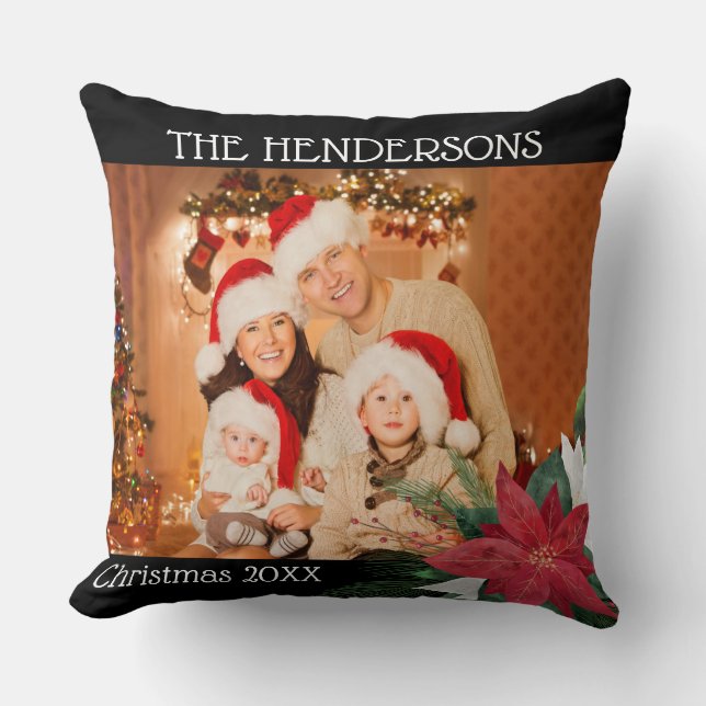 Photo Christmas Gift Poinsettia  Throw Pil Cushion (Front)