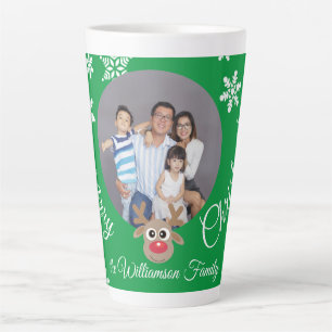 Photo Christmas Green Cute Reindeer White Script Latte Mug