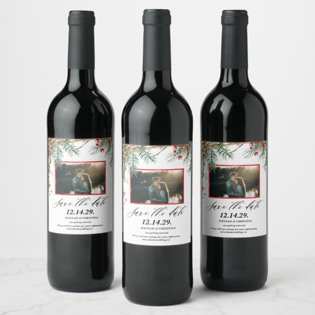 Photo Christmas Holiday Save the date Wine Label (Bottles)