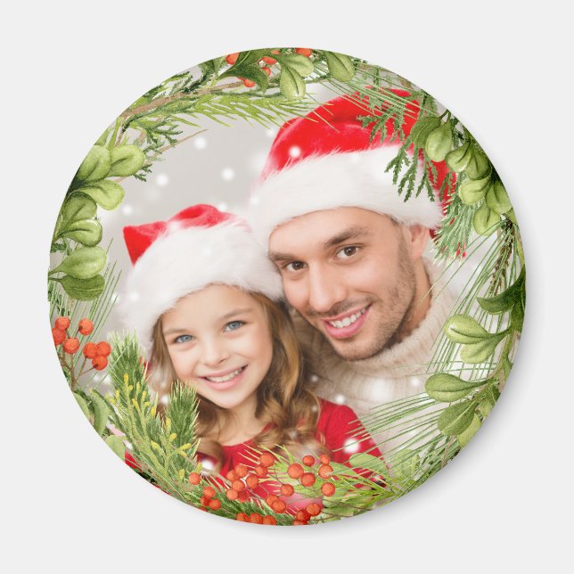 Photo Christmas Magnet Christmas Wreath (Front)