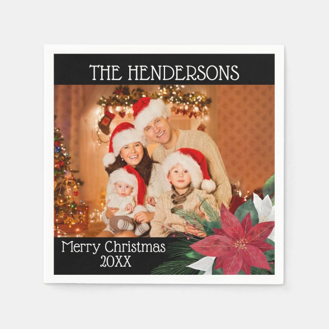 Photo Christmas Party Poinsettia Napkins (Front)