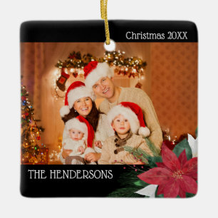 Photo Christmas Poinsettia Ceramic Ornament